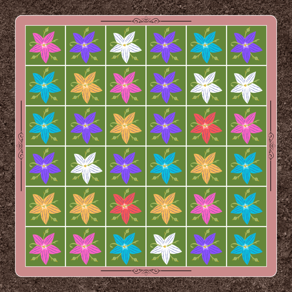 hitori puzzle represented as a flower bed