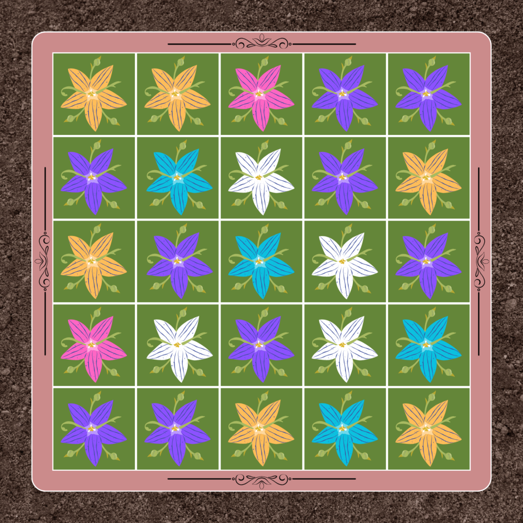 hitori puzzle represented as a flower bed