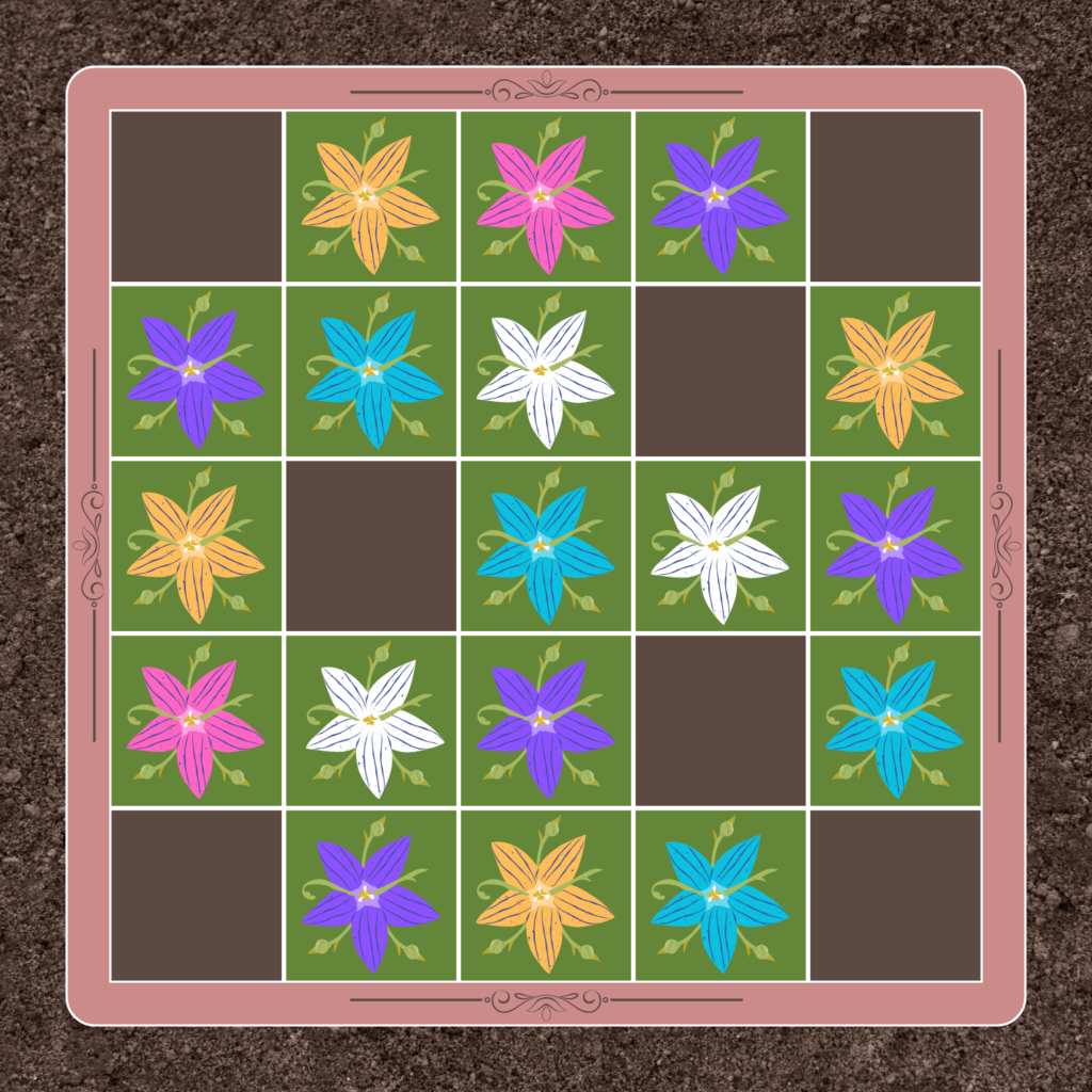 hitori puzzle represented as a flower bed